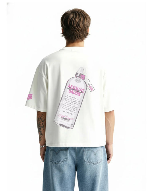 Drip Desi's Absolute Baddie Oversized White T-Shirt – Trendy Graphic Streetwear Tee