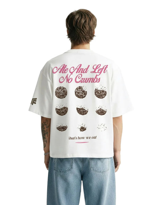 Drip Desi's Ate And Left No Crumbs Oversized White T-Shirt – Graphic Streetwear Tee