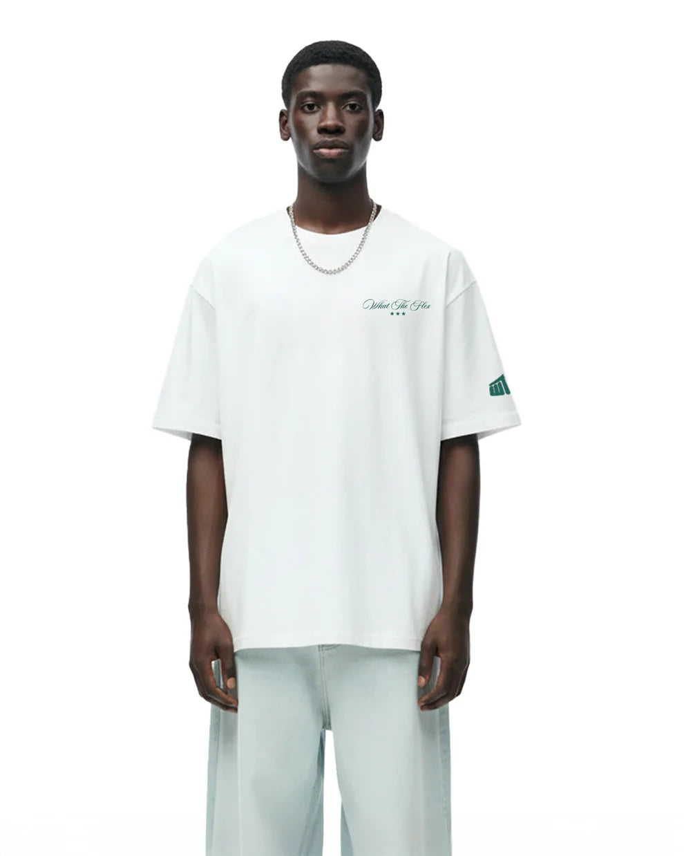 Drip Desi's What The Flex Vintage Script White Oversized T-Shirt
