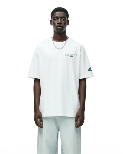 Drip Desi's What The Flex Vintage Script White Oversized T-Shirt