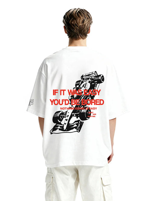 Drip Desi's Ain’t Easy Oversized White Graphic T-Shirt