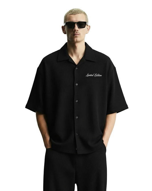 Drip Desi's Black Ribbed Oversized Shirt – Limited Edition Premium Streetwear