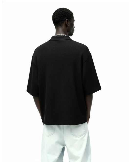 Drip Desi's Black Waffle Knit Zip Polo T-Shirt