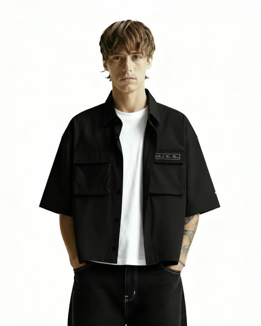 Drip Desi's Black Oversized Utility Shirt – Premium Minimal Streetwear Shirt
