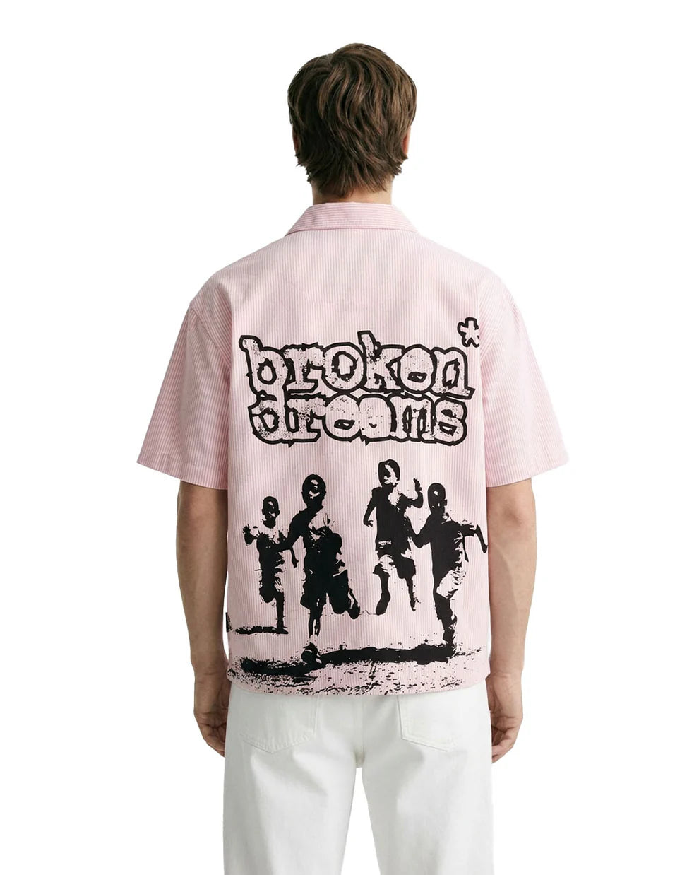 Drip Desi's Pink Striped Oversized Shirt with Broken Dreams Back Print – Streetwear Statement Shirt