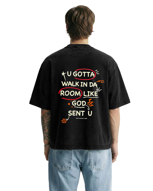 Drip Desi's God Sent Statement Black Oversized T-Shirt