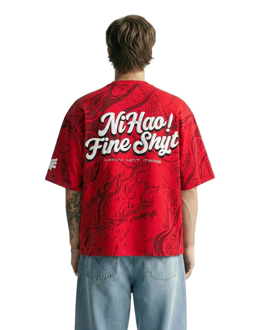 Drip Desi's Fine Shyt Oversized Red T-Shirt – Bold Graphic Streetwear Tee