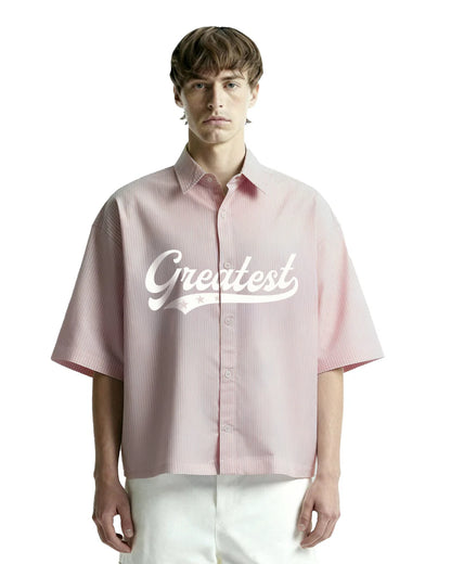 Drip Desi's Pink Striped Oversized Shirt with Greatest Print – Premium Streetwear Shirt