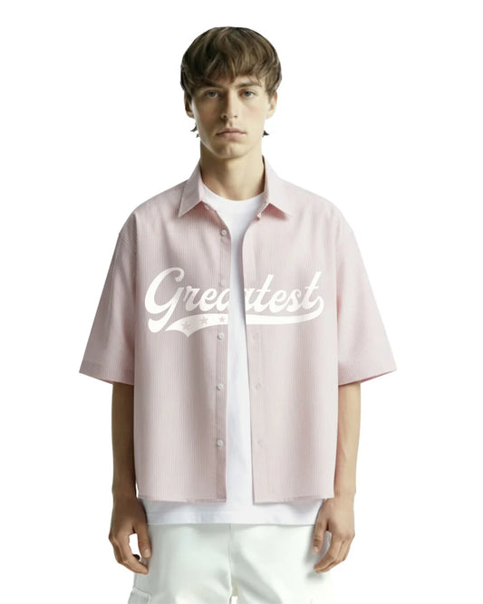 Drip Desi's Pink Striped Oversized Shirt with Greatest Print – Premium Streetwear Shirt