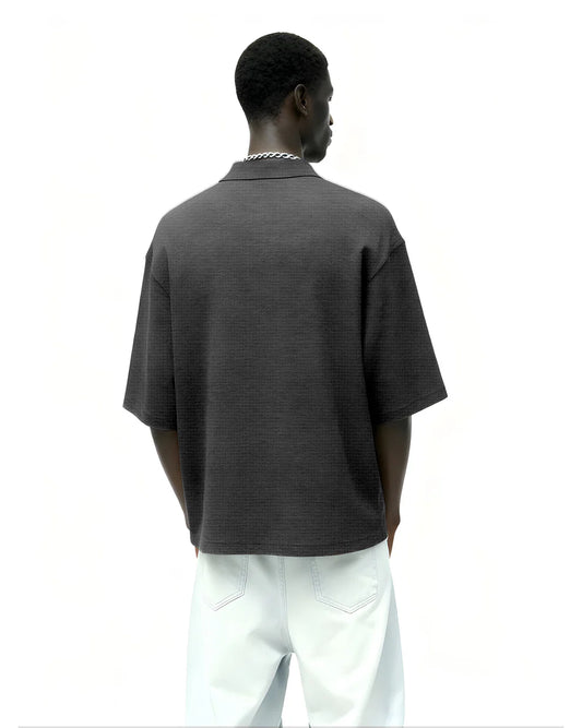Drip Desi's Charcoal Grey Waffle Knit Zip Polo T-Shirt