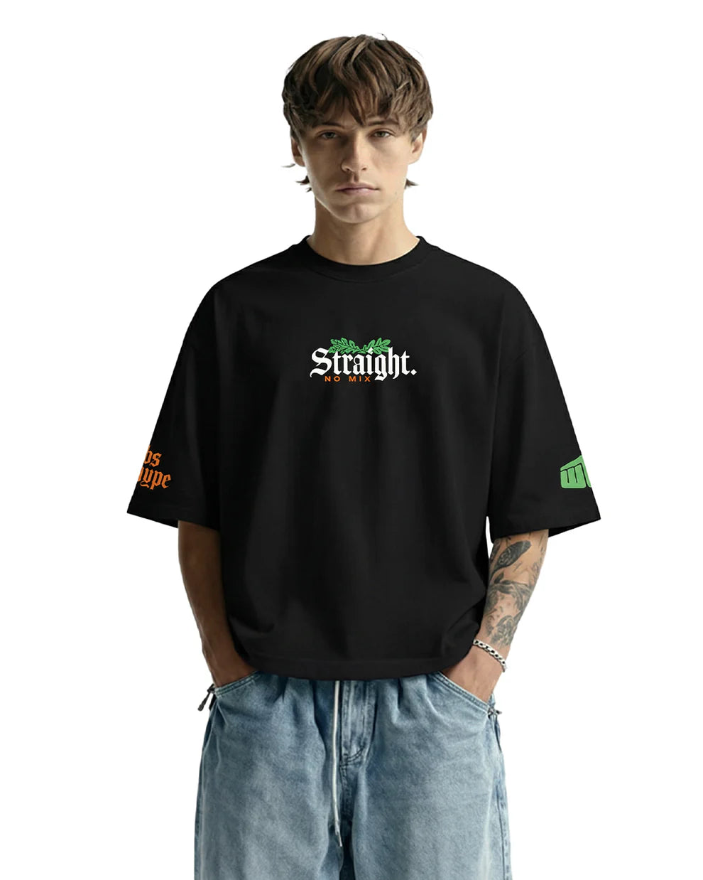 Drip Desi's Straight No Mix Oversized Black T-Shirt – No Saints Graphic Streetwear Tee