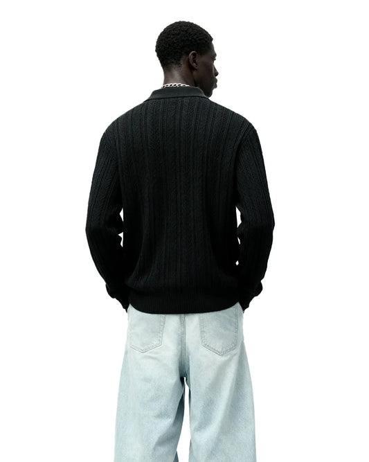 Drip Desi's Ink Black Ribbed Polo Full Sleeve T-Shirt