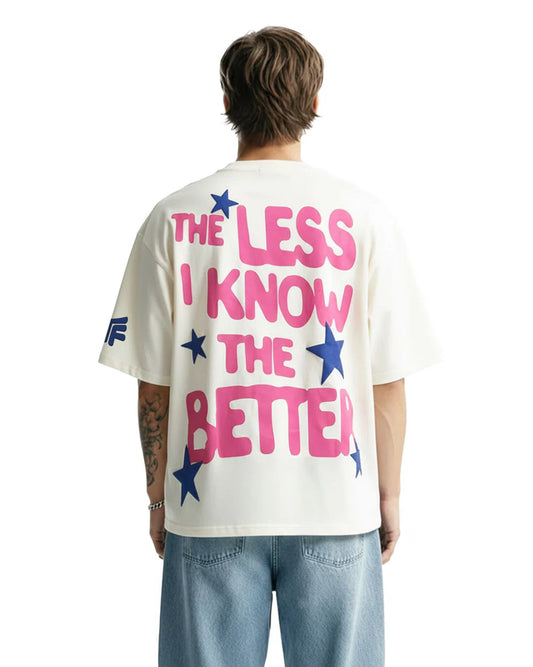 Drip Desi's The Less I Know The Better Oversized White T-Shirt – Graphic Streetwear Tee