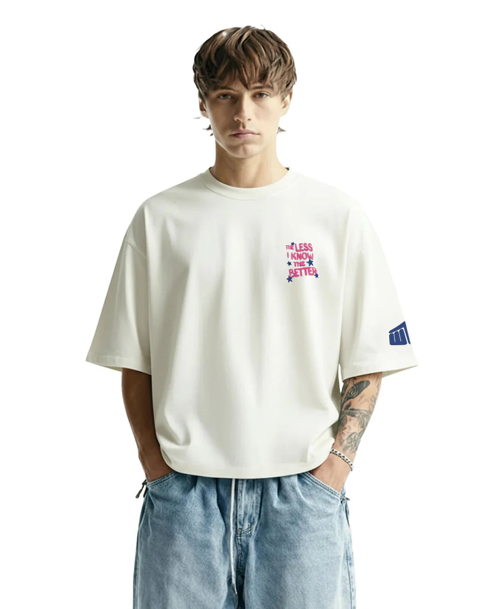 Drip Desi's The Less I Know The Better Oversized White T-Shirt – Graphic Streetwear Tee