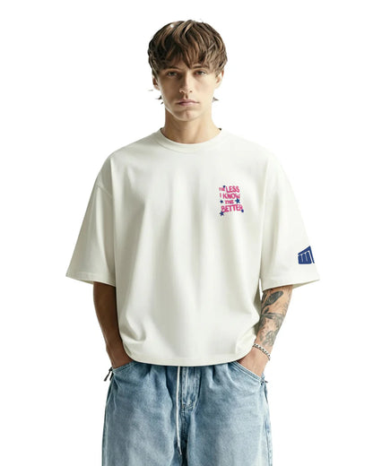 Drip Desi's The Less I Know The Better Oversized White T-Shirt – Graphic Streetwear Tee