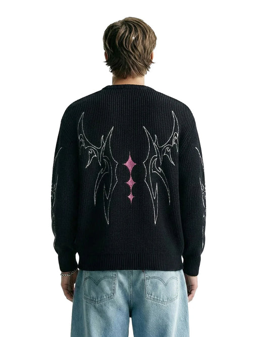 Drip Desi's What The Flex Tribal Knit Black Sweatshirt