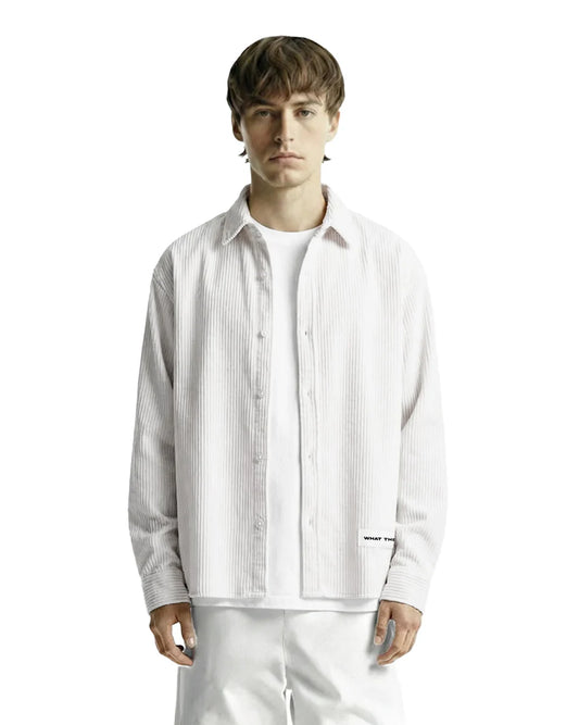 Drip Desi’s White Ribbed Oversized Shirt – Textured Streetwear Button Down