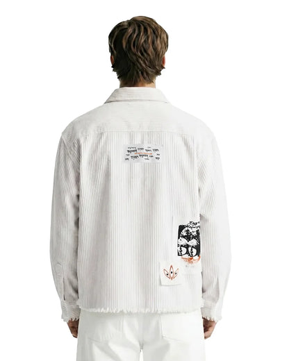 Drip Desi’s White Ribbed Oversized Shirt – Textured Streetwear Button Down