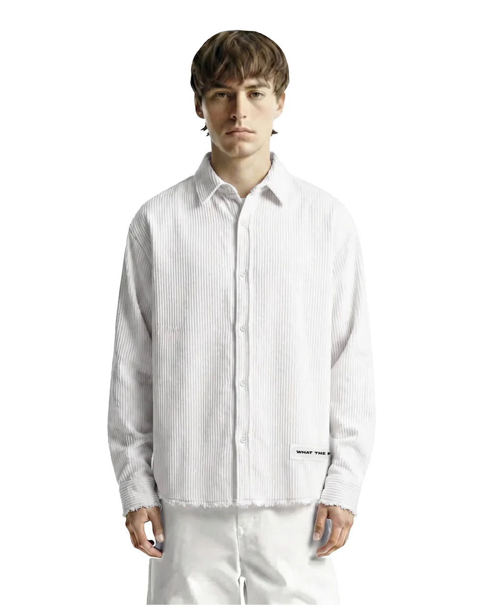 Drip Desi’s White Ribbed Oversized Shirt – Textured Streetwear Button Down