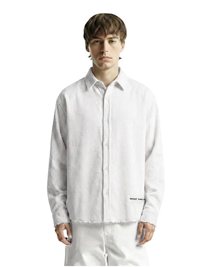 Drip Desi’s White Ribbed Oversized Shirt – Textured Streetwear Button Down