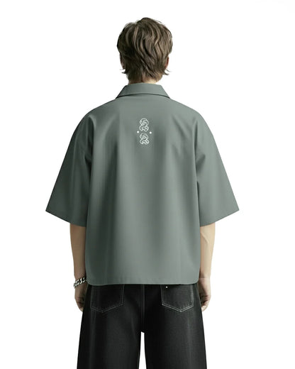 Drip Desi's Sage Green Oversized Zip Shirt – Minimal Premium Streetwear Shirt