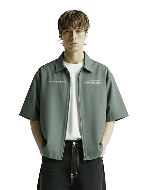 Drip Desi's Sage Green Oversized Zip Shirt – Minimal Premium Streetwear Shirt