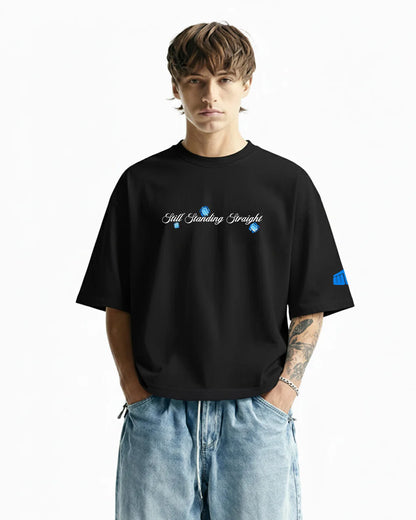 Drip Desi's Still Standing Straight Oversized Black T-Shirt – Graphic Streetwear Tee