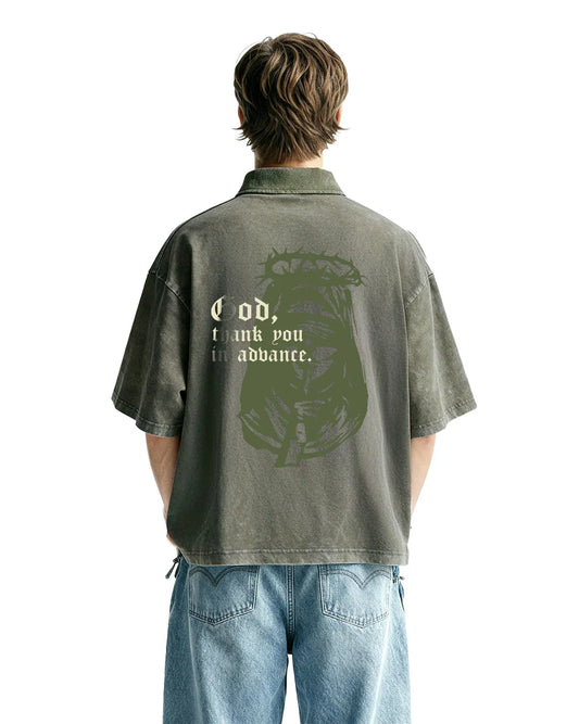 Drip Desi's Olive Acid Wash Graphic Polo T-Shirt