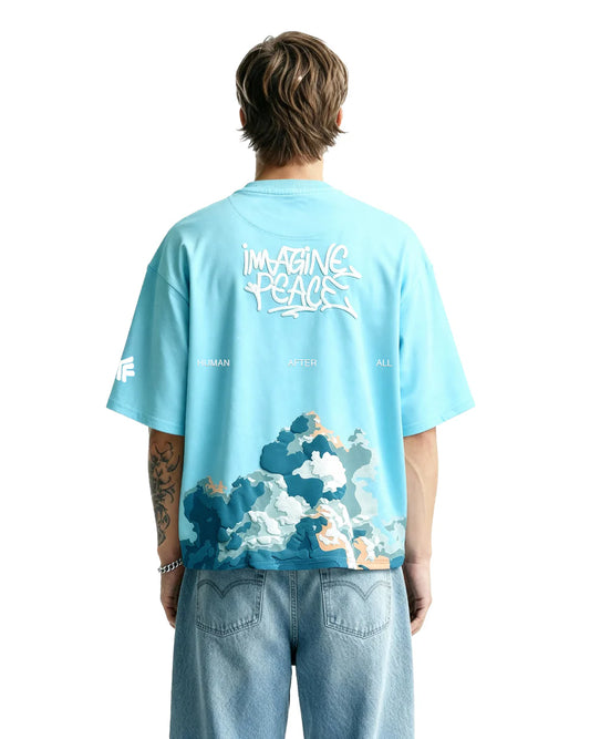 Drip Desi's Still Human Oversized Graphic T-Shirt – Sky Blue Streetwear Tee