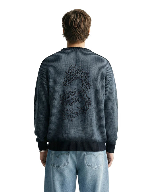 Drip Desi's What The Flex Dark Grey Knit Sweatshirt – Premium Dragon Graphic Sweater