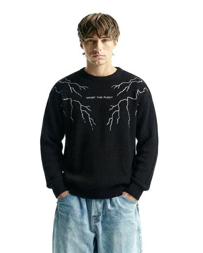 Drip Desi's What The Flex Black Lightning Knit Sweatshirt – Premium Streetwear Sweater