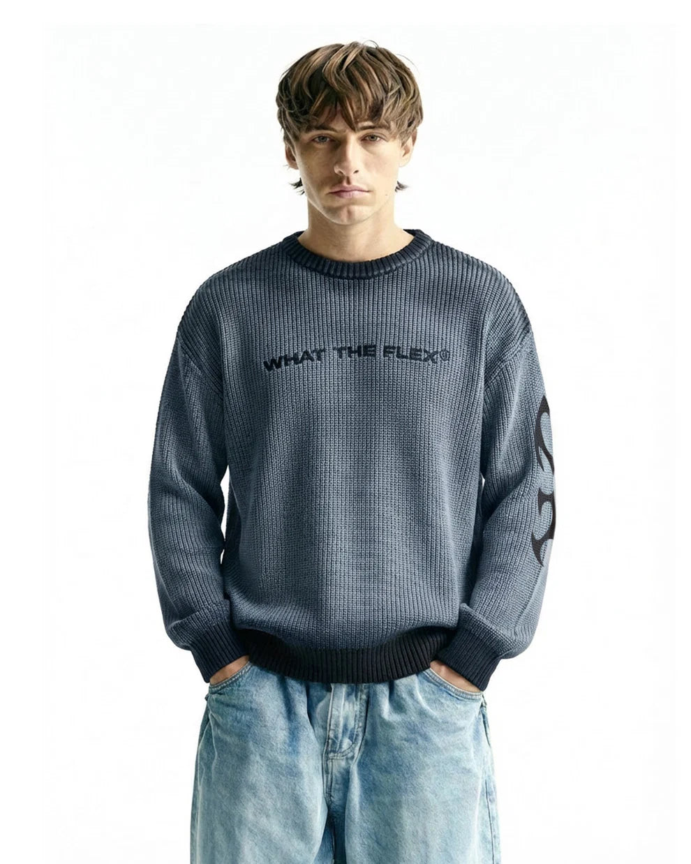 Drip Desi's What The Flex Dark Grey Knit Sweatshirt – Premium Dragon Graphic Sweater