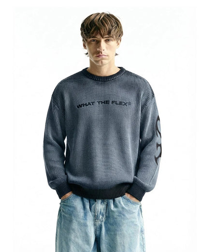 Drip Desi's What The Flex Dark Grey Knit Sweatshirt – Premium Dragon Graphic Sweater